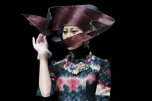 A model showcases designs on the runway at the “Life as barbie” fashion show by Hu Sheguang  during the Mercedes-Benz China Fashion Week Autumn / Winter 2017/2018 at 798 park on March 31, 2017 in Beijing, China. (Photo by Lintao Zhang/Getty Images)