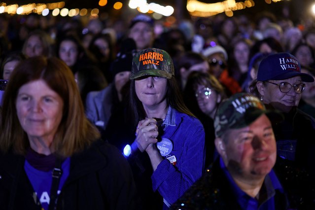 A supporter reacts as she attends Kamala Harris' campaign rally in Philadelphia, Pennsylvania on November 4, 2024. (Photo by Hannah McKay/Reuters)