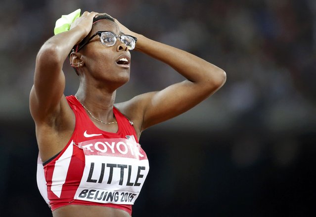Shamier Little of U.S. reacts after the women's 400 metres hurdles semi-final during the 15th IAAF World Championships at the National Stadium in Beijing, China August 24, 2015. (Photo by Lucy Nicholson/Reuters)