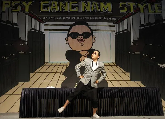 South Korean singer Psy dances after a news conference at a hotel in Seoul September 25, 2012. (Photo by Kim Hong-Ji/Reuters)