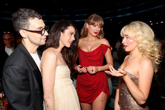 (L-R) Taylor Swift and Sabrina Carpenter attend the 67th Annual GRAMMY Awards at Crypto.com Arena on February 02, 2025 in Los Angeles, California.  (Photo by Kevin Mazur/Getty Images for The Recording Academy)