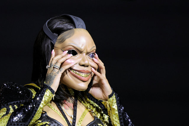 Rapper GloRilla wears a mask during her performance at the Coachella Valley Music and Arts Festival in Indio, California, U.S., April 11, 2025. (Photo by Daniel Cole/Reuters)