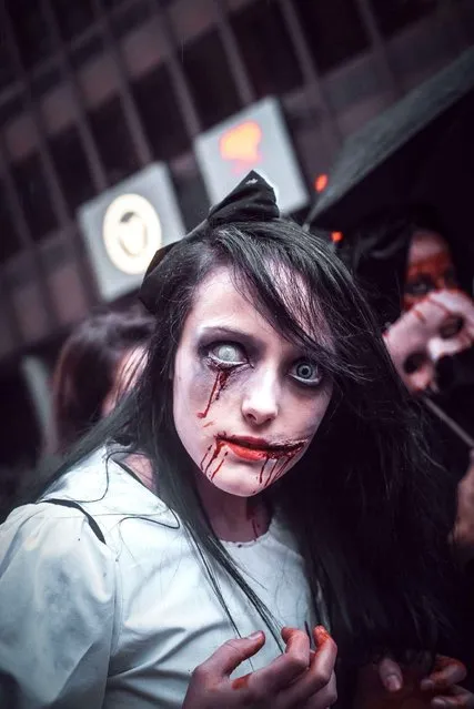 Zombie Walk in Montreal, Canada, on October 19, 2014. A few days before Halloween, people with zombies outfits and make-ups walk on the streets of downtown Montreal. (Photo by Philippe Nguyen/NEWSCOM/SIPA Press)