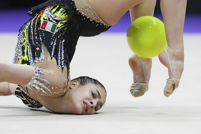 Sofia Raffaeli, of Italy, performs during the individual all-around final of the European Championships in Rhythmic Gymnastics at the Unibet Arena, Tallinn, Estonia, Saturday, June 7, 2025. (Photo by Sergei Grits/AP Photo)