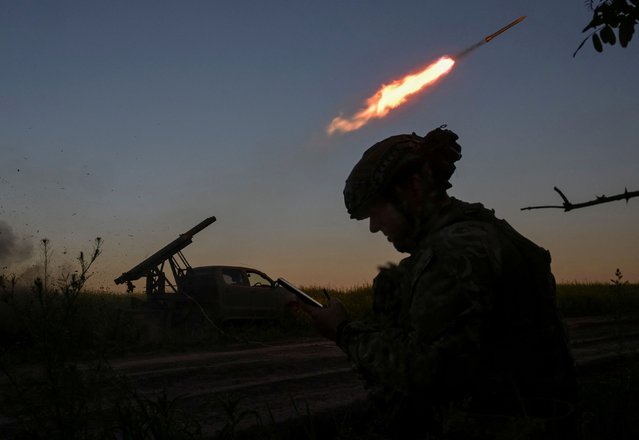 Ukrainians fire a rocket launcher at Russian troops in Ukraine’s Zaporizhzhia region on Friday, on May 23, 2025. (Photo by Reuters/Stringer)