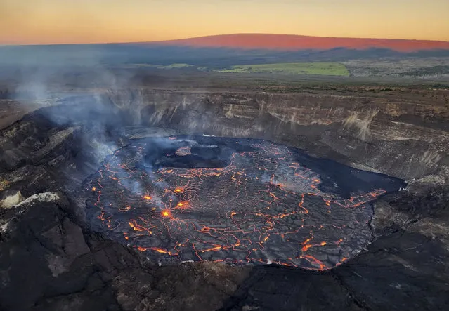 This photo provided by the U.S. Geological Survey shows the inside of the summit crater of the Kilauea Volcano on Friday, January 6, 2023. Hawaii's Kilauea volcano has begun erupting less than one month after Kilauea and its larger neighbor Mauna Loa stopped releasing lava. (Photo by U.S. Geological Survey via AP Photo)