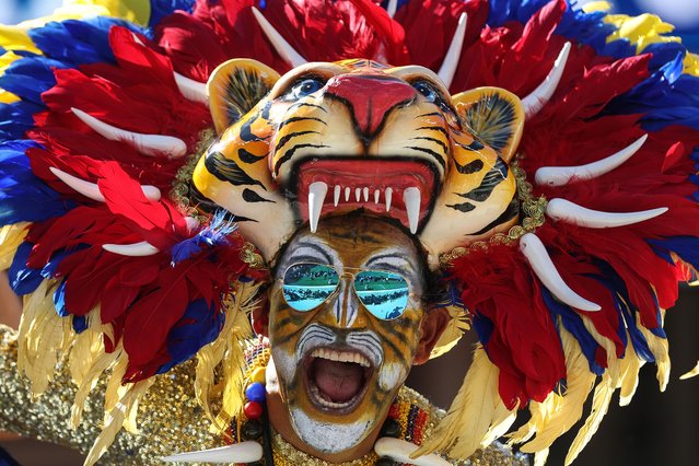 A Columbia fan poses prior to the CONMEBOL Copa America 2024 Group D match between Brazil and Colombia at Levi's Stadium on July 02, 2024 in Santa Clara, California. (Photo by Lachlan Cunningham/Getty Images)