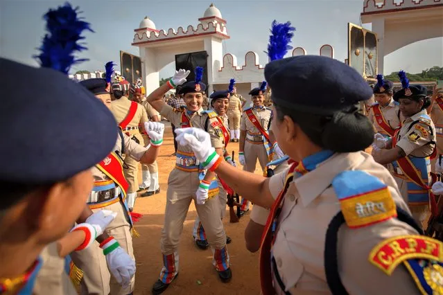 Central Reserve Police Force (CRPF) before a full dress rehearsal parade to celebrate India’s 76th Independence Day on August 13, 2023 in Bengaluru, India. India gained independence from Great Britain in 1947. (Photo by Abhishek Chinnappa/Getty Images)