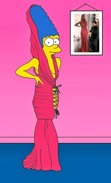 Marge Simpson as Grace Jones. Grace Jones in Azzedine Alaïa, Jersey Strethc Dress 1991.
