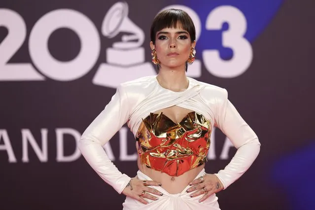 Colombian singer-songwriter Paula Arenas arrives at the 24th annual Latin Grammy Awards in Seville, Spain, Thursday, November 16, 2023. (Photo by Vianney Le Caer/Invision/AP Photo)