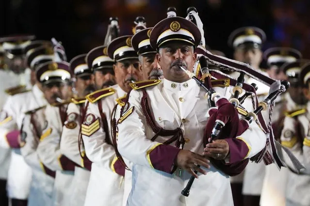 The Qatar Military Music Band performs at the closing of the 2021 Spasskaya Tower International Military Music Festival in Moscow's Red Square in Moscow, Russia on Sepember 5, 2021. (Photo by Sergei Karpukhin/TASS)