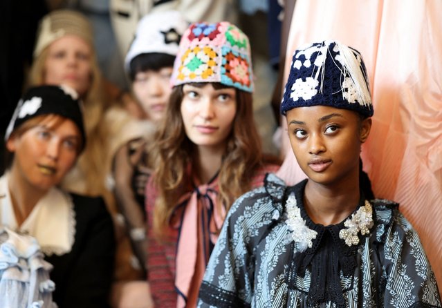 Models stand at backstage at the Bora Aksu catwalk show during London Fashion Week in London, Britain on September 15, 2023. (Photo by Hollie Adams/Reuters)