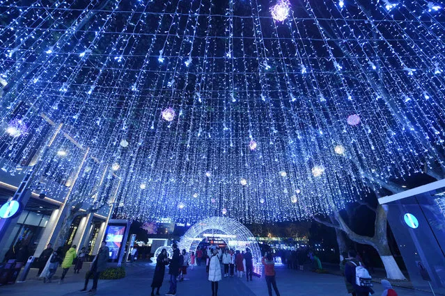 A light installation to welcome in the new year in Hangzhou City, China on December 30, 2019. (Photo by  Costfoto/Barcroft Media)