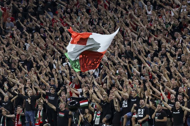 Supporters of Hungary cheer prior to the UEFA Nations League group A soccer match between Hungary and Bosnia and Herzegovina, in Budapest, Hungary, 10 September 2024. (Photo by Robert Hegedus/EPA/EFE)