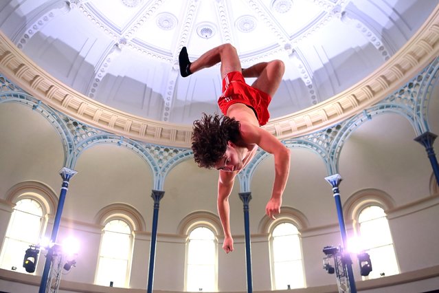 Robin Steiner of Switzerland practices prior to the World Freestyle Trampolining Championships presented by Eurotramp at Round Chapel on August 03, 2023 in London, England. (Photo by Alex Davidson/Getty Images)