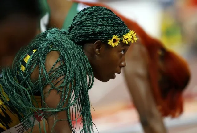 Shelly-Ann Fraser-Pryce of Jamaica before the start of the women's 100 metres semi-final during 15th IAAF World Championships at the National Stadium in Beijing, China August 24, 2015. (Photo by Damir Sagolj/Reuters)