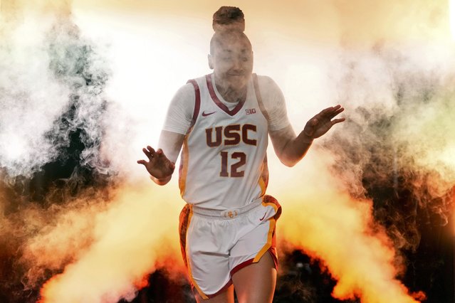 Southern California guard JuJu Watkins runs onto the court during player introductions before an NCAA college basketball game against Notre Dame, in Los Angeles, November 23, 2024. (Photo by Eric Thayer/AP Photo)