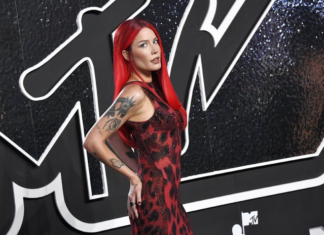 American singer Halsey arrives at the MTV Video Music Awards on Wednesday, September 11, 2024, at UBS Arena in Elmont, N.Y. (Photo by Evan Agostini/Invision/AP Photo)