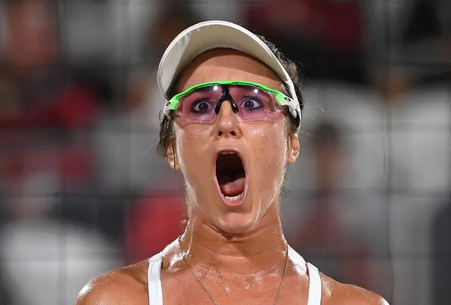 Laura Giombini of Italy reacts during the Women's Beach Volleyball preliminary round Pool D match against Jamie Lynn Broder and Kristina Valjas of Canada on Day 2 of the Rio 2016 Olympic Games at the Beach Volleyball Arena on August 7, 2016 in Rio de Janeiro, Brazil. (Photo by Shaun Botterill/Getty Images)