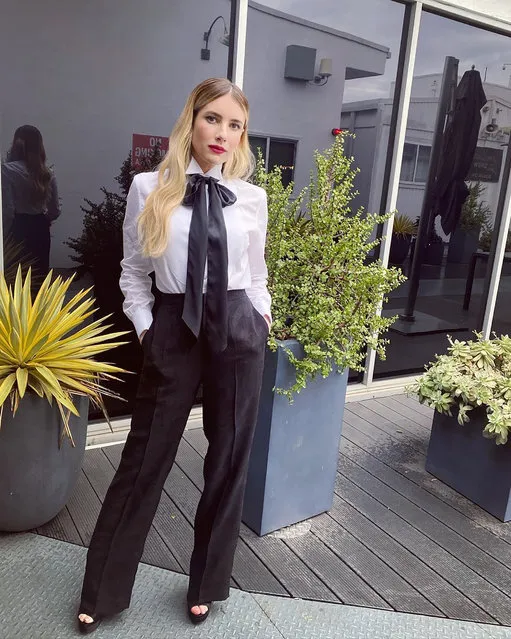 American actress Emma Roberts in the last decade of January 2023 struts her stuff in a suit. (Photo by emmaroberts/Instagram)