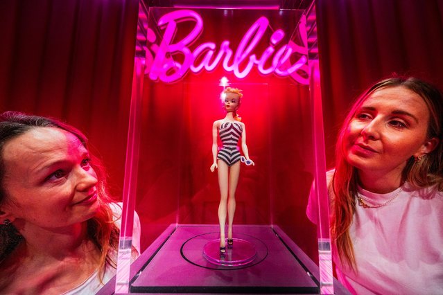 The very first Barbie, from 1959, goes on display at the Design Museum in west London on July 1, 2024 for an exhibition charting the evolution of the world’s most famous doll. (Photo by Guy Bell/Alamy Live News)