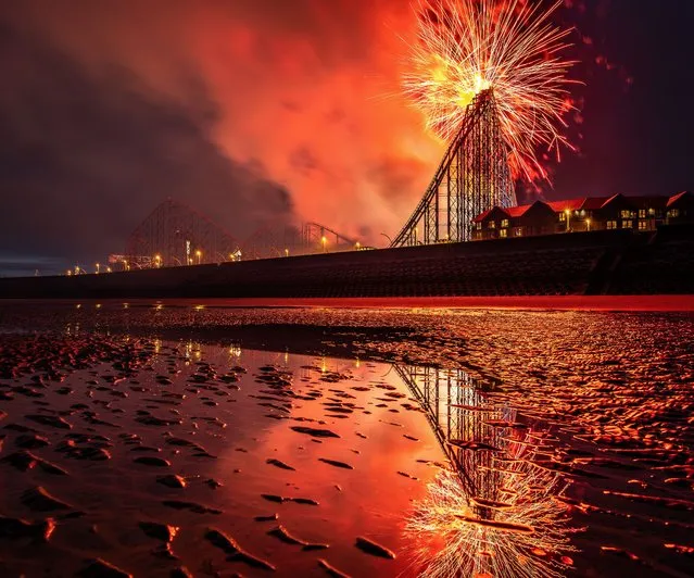 Standalone picture dated July 22, 2023 shows late night riding and fireworks at Blackpool Pleasure beach, United Kingdom. The Late Night Riding events have different themes and music around the park, with the next one taking place on August 26. (Photo by Gregg Wolstenholme/Bav Media)
