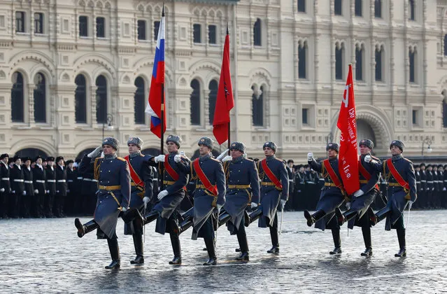 Participants in the parade marking the anniversary of a 1941 parade in Moscow's Red Square on November 7, 2018. (Photo by Maxim Shemetov/Reuters)