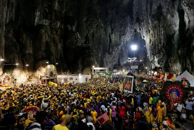 Devotees gather at a shrine in Batu Caves during the Hindu festival of Thaipusam in Kuala Lumpur, Malaysia February 9, 2017. (Photo by Lai Seng Sin/Reuters)