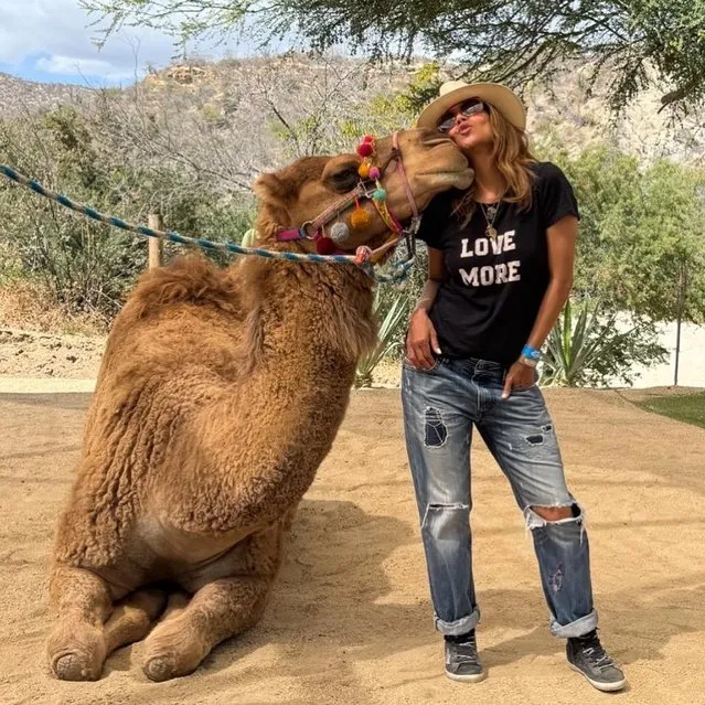 American actress Halle Berry makes friends with a camel early April 2024. (Photo by halleberry/Instagram)