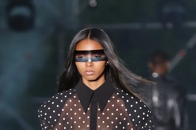 A model wears a creation for the Balmain mens Spring-Summer 2020 fashion collection presented in Paris, Friday, June 21 2019. (Photo by Michel Euler/AP Photo)