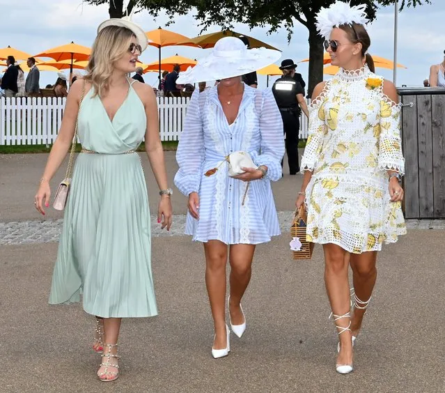 Racegoers arrive on day four of the Qatar Goodwood Festival at Goodwood Racecourse, Chichester on August 2, 2019. (Photo by James Marsh/BPI/Shutterstock)