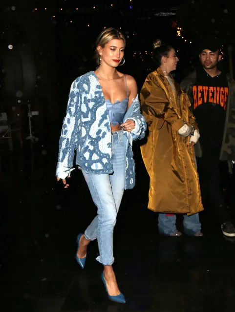 Hailey Baldwin opts for an all denim oufit as as she leaves “The Avenue” at the unofficially opened Dream Hotel for a Justine Skye event in Hollywood. Los Angeles, California - Tuesday March 21, 2017. (Photo by MHD/PacificCoastNews)