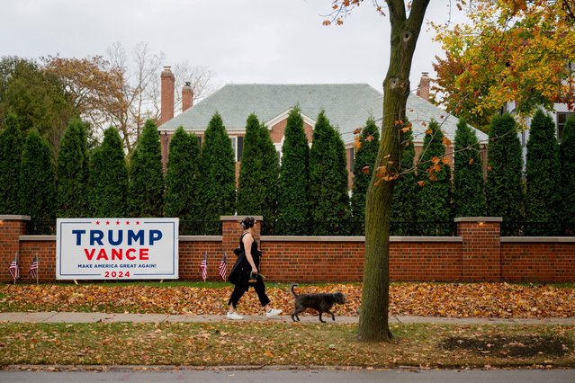 Political signage outside a home in Shorewood, Wisconsin on November 4, 2024. (Photo by Vincent Alban/Reuters)