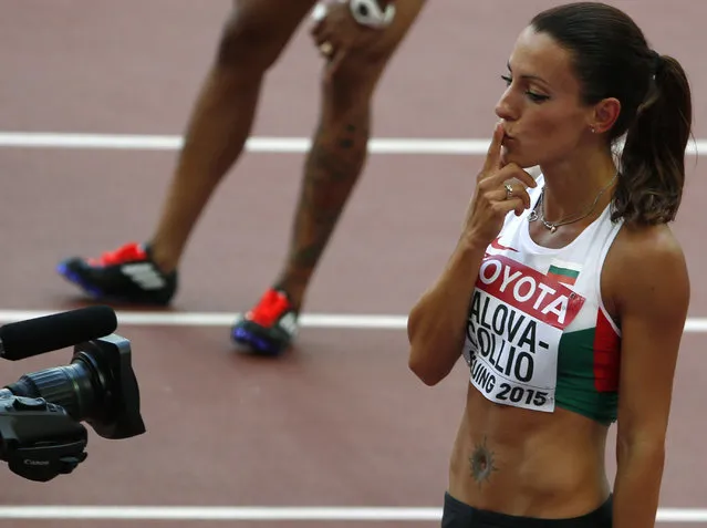 Ivet Lalova-Collio of Bulgaria blows a kiss to the camera after her women's 100 metres heat at the 15th IAAF World Championships at the National Stadium in Beijing, China August 23, 2015. (Photo by David Gray/Reuters)
