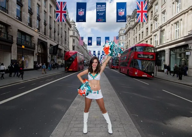 Miami Dolphins Cheerleader from Bristol England, Holly Warden in Regent Street, London, the venue for the NFL Fan festival on Saturday September 30, 2017. (Photo by Dave Shopland/BPI/Rex Features/Shutterstock)