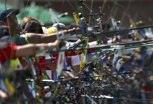 2016 Rio Olympics, Archery, Men's Individual Ranking Round, Sambodromo, Rio de Janeiro, Brazil on August 5, 2016. Archers compete. (Photo by Yves Herman/Reuters)