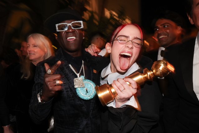 The rapper Flavor Flav and singer Billie Eilish at the 2024 Billboard Golden Globes After Party held at the Beverly Hilton Hotel on January 7, 2024 in Beverly Hills, California. (Photo by Christopher Polk/Billboard via Getty Images)