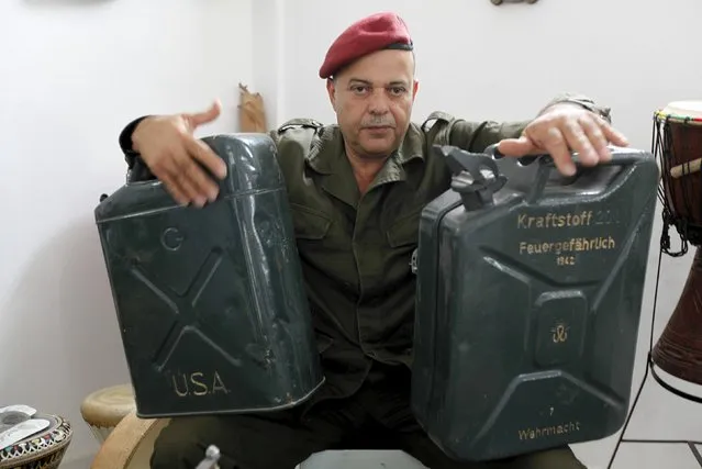 Tunisian Army retiree Belgacem Majri plays music using homemade musical instruments that he built using arms such as bombs and missiles, in Tunis, Tunisia October 20, 2015. (Photo by Anis Mili/Reuters)