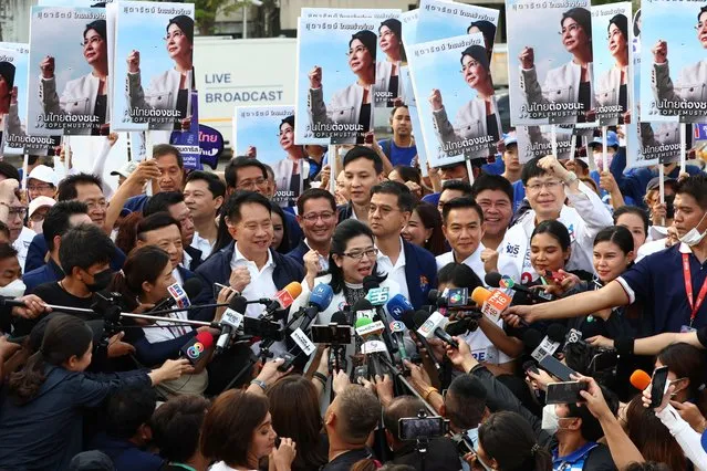 Sudarat Keyuraphan, Thai Sang Thai Party's leader and prime ministerial candidate, arrives before the draw for the party's list usage for the upcoming election ahead an event by the election commission in Bangkok, Thailand on April 4, 2023. (Photo by Athit Perawongmetha/Reuters)