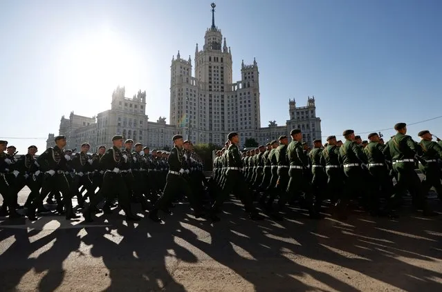 Russian service members march in columns before a military parade on Victory Day, which marks the 78th anniversary of the victory over Nazi Germany in World War Two, in Moscow, Russia on May 9, 2023. (Photo by Maxim Shemetov/Reuters)