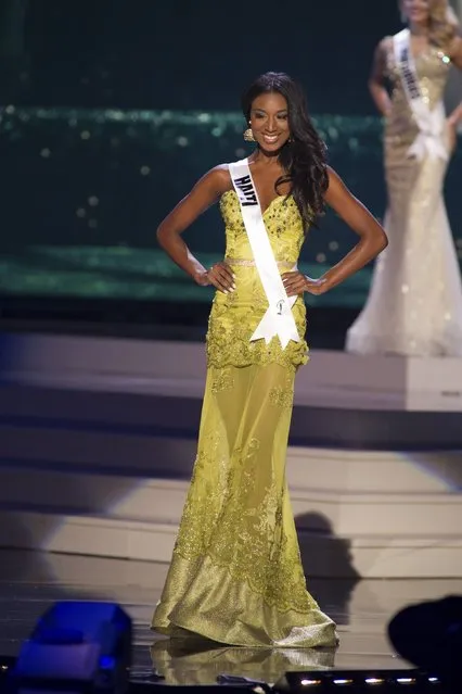 Christie Desir, Miss Haiti 2014 competes on stage in her evening gown during the Miss Universe Preliminary Show in Miami, Florida in this January 21, 2015 handout photo. (Photo by Reuters/Miss Universe Organization)