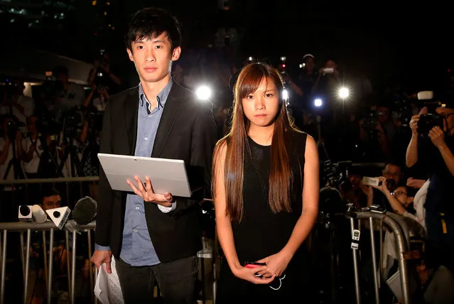 Democratically-elected legislators Yau Wai-Ching and Baggio Leung (L) speak to media after High Court disqualified them from taking office in Hong Kong, China November 15, 2016. (Photo by Tyrone Siu/Reuters)
