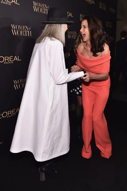 Actress Diane Keaton (L) and actress Andie MacDowell (R) attends the L'Oreal Paris Women of Worth Celebration 2016 Arrivals on November 16, 2016 in New York City. (Photo by Michael Loccisano/Getty Images for L'Oreal)