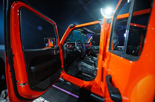 The interior of the 2020 Jeep Gladiator Rubicon is displayed during a Jeep press conference at the Los Angeles Auto Show in Los Angeles on November 28, 2018. (Photo by Mike Blake/Reuters)