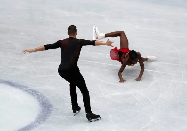 Vanessa James of France slips during the Pairs Short Program during day 1 of the ISU World Figure Skating Championships 2019 at Saitama Super Arena on March 20, 2019 in Saitama, Japan. (Photo by Issei Kato/Reuters)