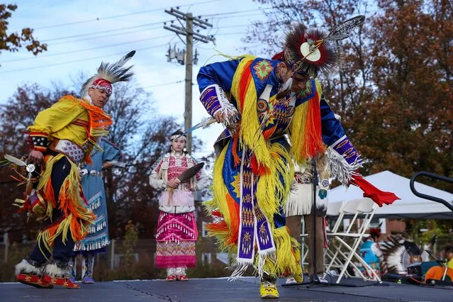 Thunderbird American Indian autumn dance celebration is held at the Queens County Farm Museum in Queens of New York, United States on November 14, 2021. (Photo by Tayfun Coskun/Anadolu Agency via Getty Images)