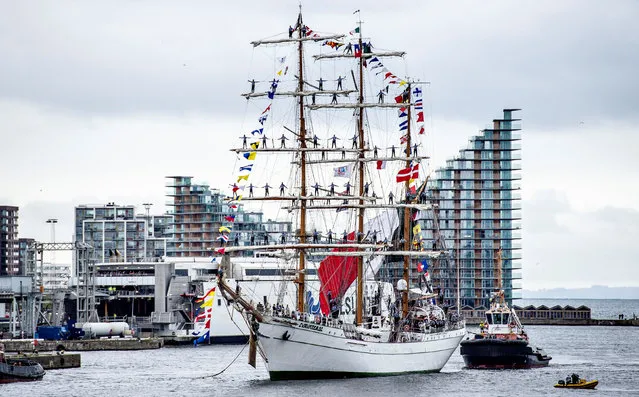 The Mexican school ship Cuauhtemoc takes part in the Tall Ships Races en route to the port of Aarhus, Denmark on August 1, 2019. (Photo by Henning Bagger/Ritzau Scanpix via Reuters)