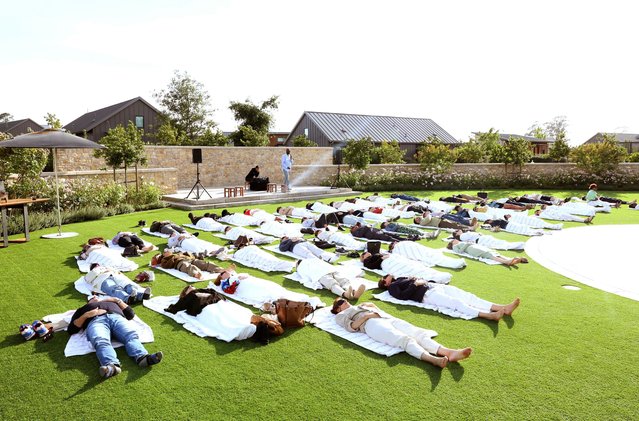 Guests attend a breathwork session with Manoj Dias during the Business of Beauty Global Forum 2024 at Stanly Ranch on June 03, 2024 in Napa, California. (Photo by Monica Schipper/Getty Images for BoF)