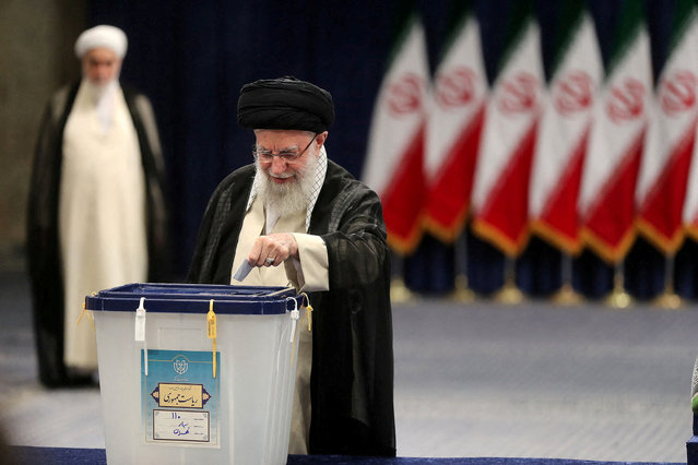 Iran's Supreme Leader Ayatollah Ali Khamenei casts his vote during presidential elections in Tehran, Iran on June 28, 2024. (Photo by Office of the Iranian Supreme Leader/WANA (West Asia News Agency)/Handout via Reuters)