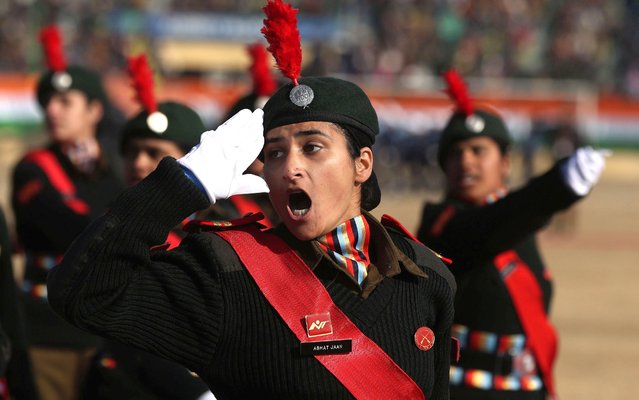 Members of India's National Cadet Corps (NCC) march in the parade during Republic Day celebrations in Srinagar, the summer capital of Indian Kashmir, India, 26 January 2025. (Photo by Farooq Khan/EPA/EFE)